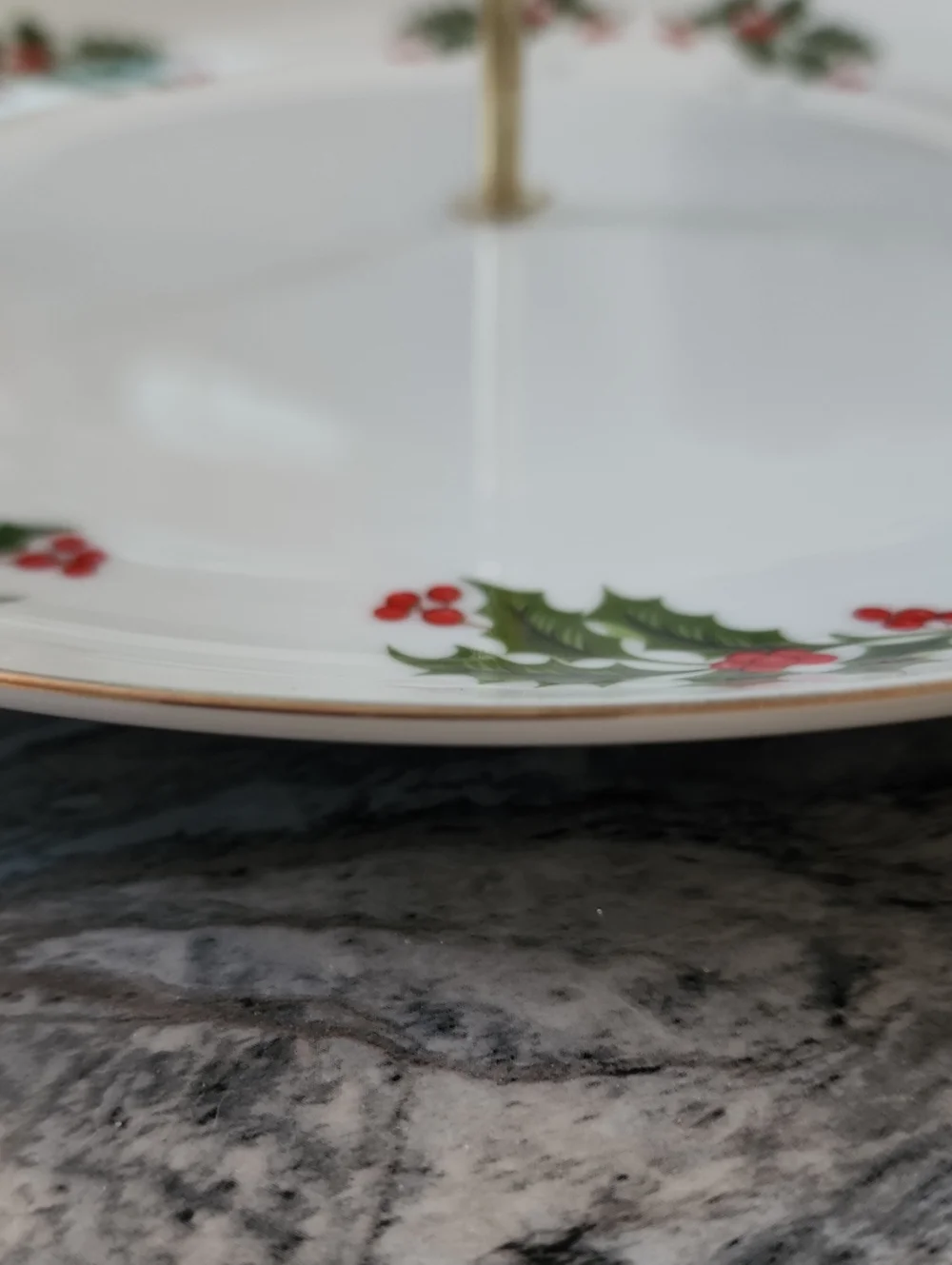 Porcelain Two-Tier Dessert Holiday Server Vintage. Mervyns Brand, 1980s